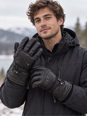 SWANY Men's Black Leather Winter Gloves with Insulated Lining
